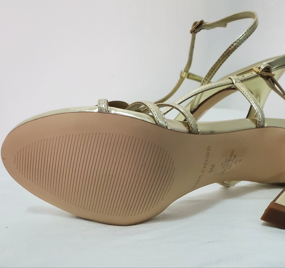 Marc Fisher Gold Floral Heeled Sandals - Picture 9 of 9